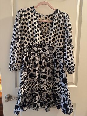 Diane Von Furstenberg Black and White Mixed-Print Mini Dress
